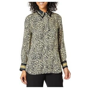 Equipment Bradner Leopard Print Shirt XS Black Beige Striped Collar Button Up
